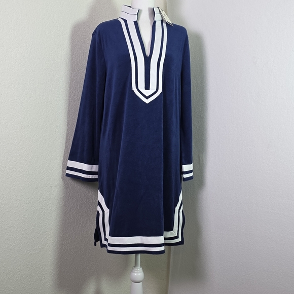 Cabana Life Navy Terry Cloth Tunic Dress XL UPF 50+ Nautical Resortwear NWT - Picture 1 of 14